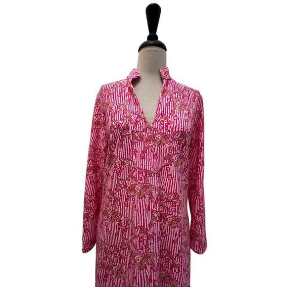 Jude Connally Women's Striped Floral Long Sleeve Shift Dress Pink White Small - Picture 2 of 7